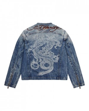Trapstar x Ed Hardy Denim Jacket Albastri | TS-65458